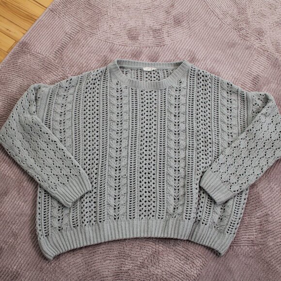 Easel Long Sleeve Boxy Pullover Knitted Sweater Grayish Green Medium - Picture 5 of 12